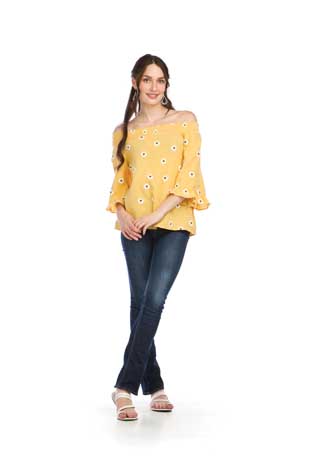 PT-16139 - DAISY PRINTED DOUBLE GAUZE OTS BLOUSE - Colors: AS SHOWN - Available Sizes:XS-XXL - Catalog Page:51 